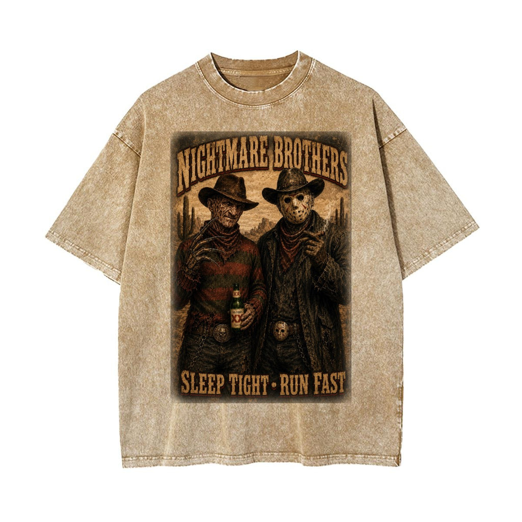 Nightmare Brothers Western Horror Vintage Wash Graphic T-Shirt