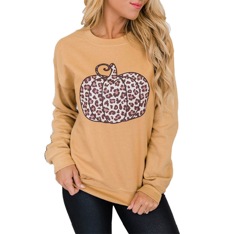 Women's Halloween Leopard Pumpkin Print Shirt