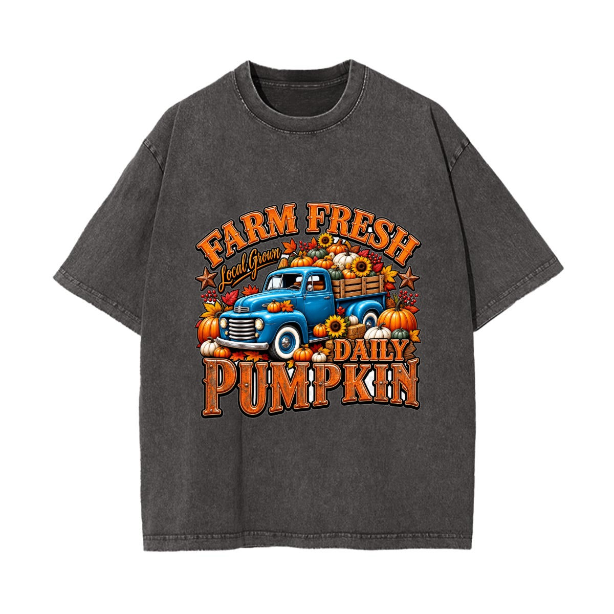 Farm Fresh Pumpkin Truck Fall Vintage Wash Graphic T-Shirt