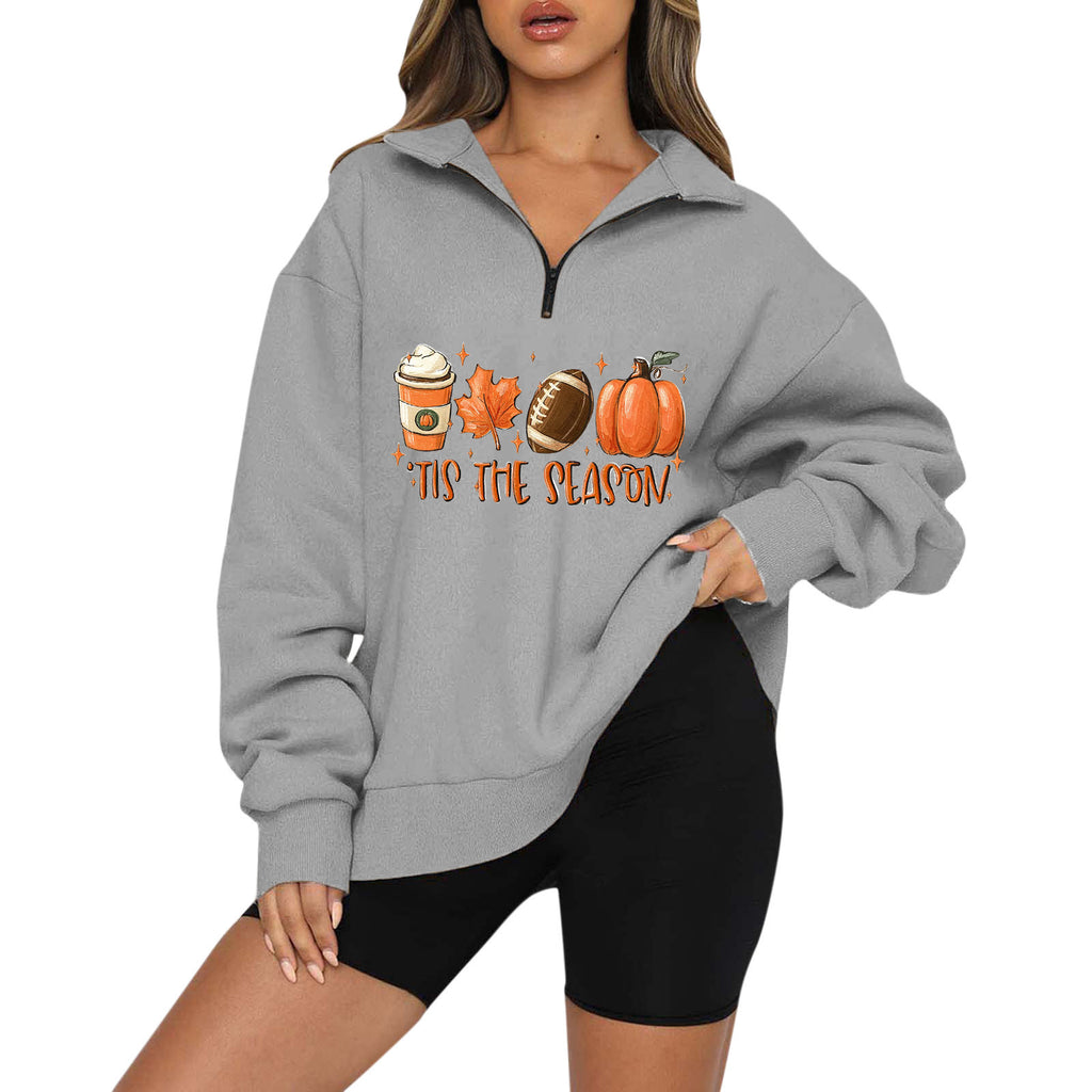 Halloween Pumpkin Print Casual Zipper Hoodie
