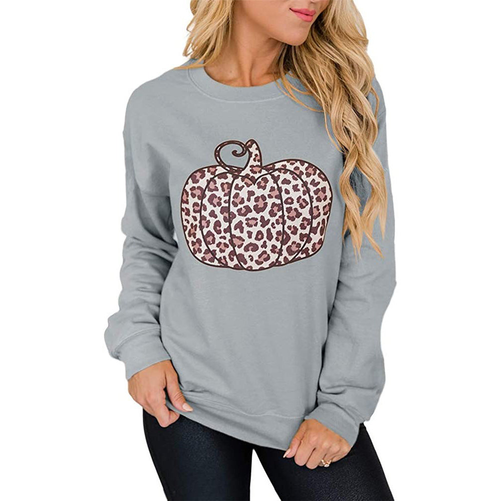 Women's Halloween Leopard Pumpkin Print Shirt