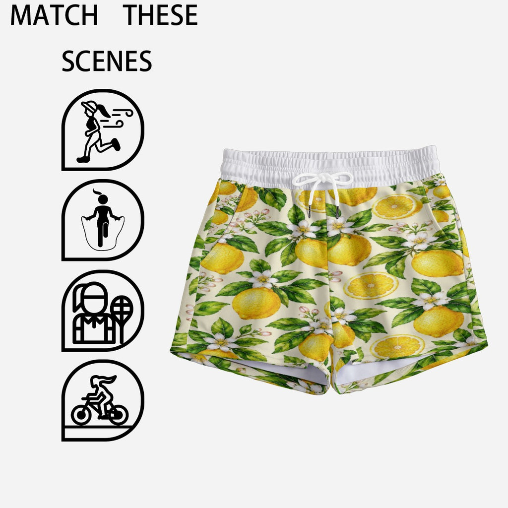 Lemon Blossom Summer Drawstring Shorts.