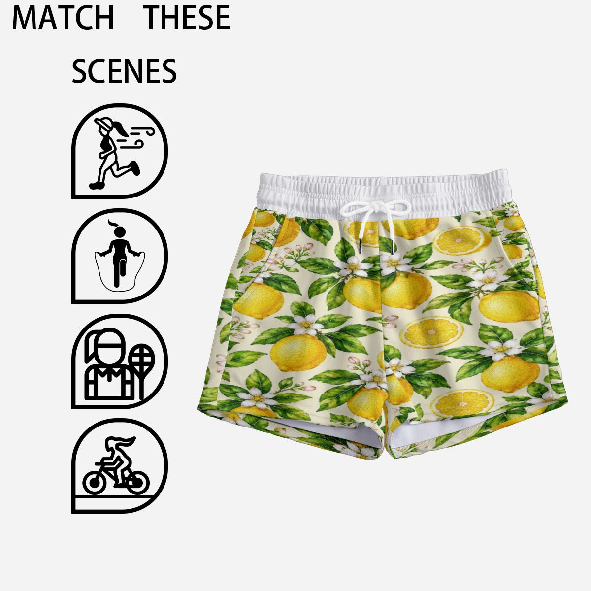 Lemon Blossom Summer Drawstring Shorts.