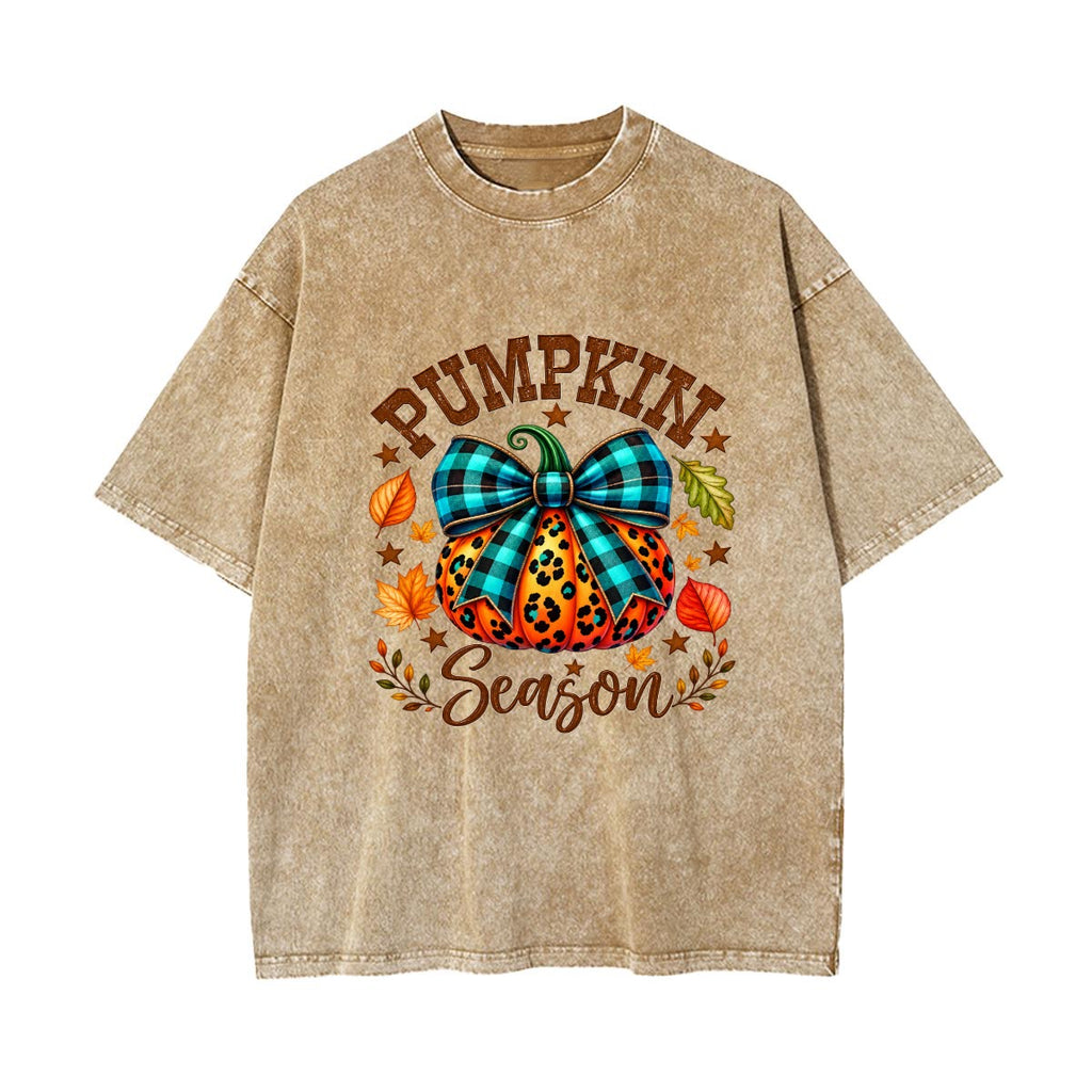Pumpkin Season Fall Graphic T-Shirt – Plaid Bow Autumn Tee