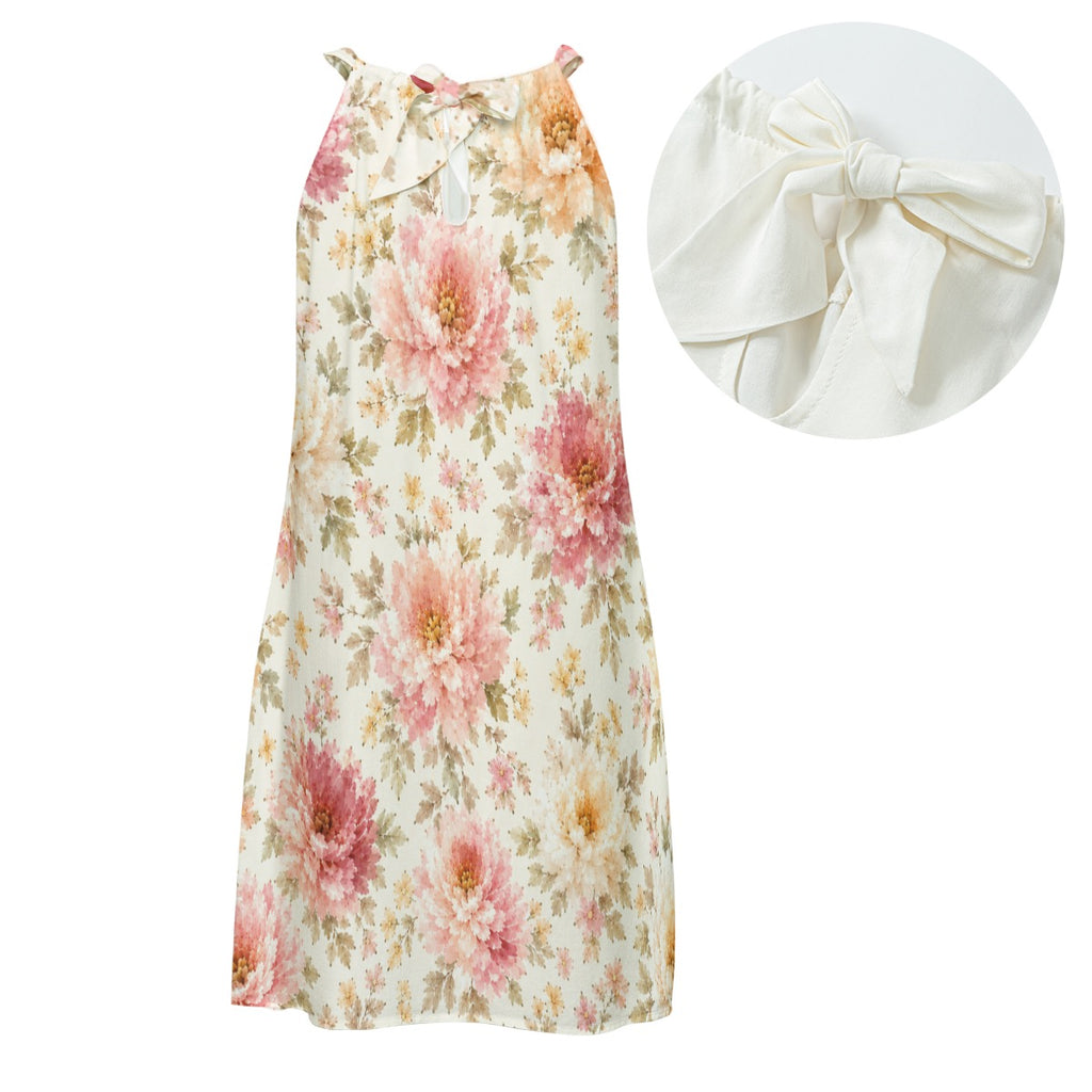 Soft Autumn Floral Halter Neck Women’s Dress