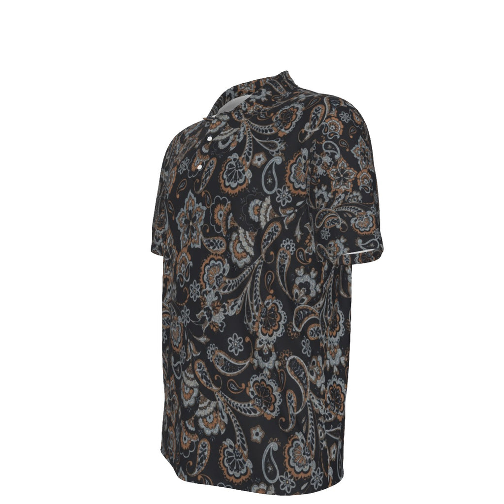 Men’s Vintage Dark Paisley Short-Sleeve Polo Shirt