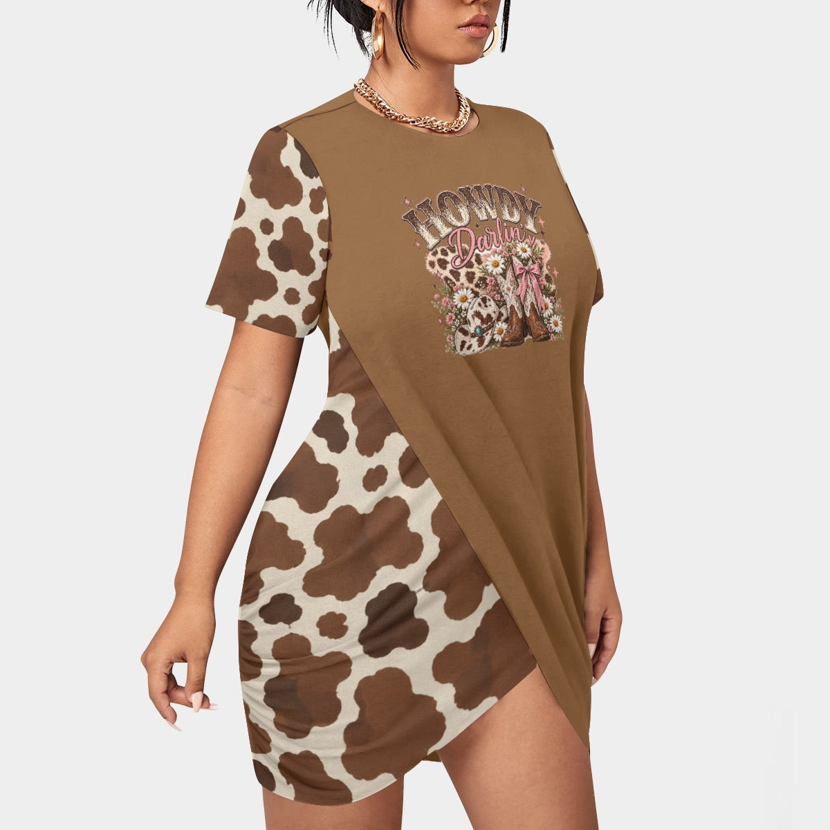 Howdy Darlin’ Western Cow-Print T-Shirt Dress