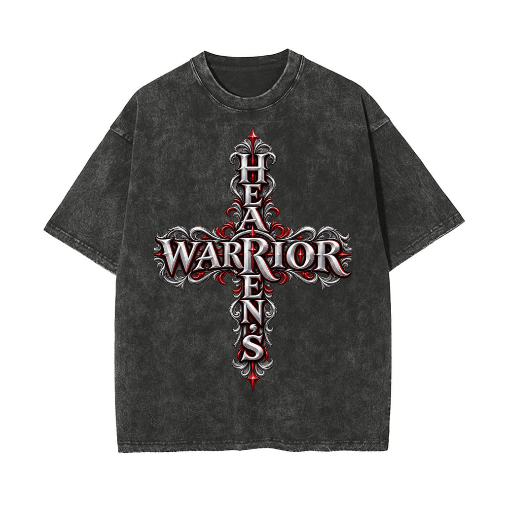 Heaven’s Warrior Angel Graphic Tee – Gothic Cross Front & Winged Knight Back