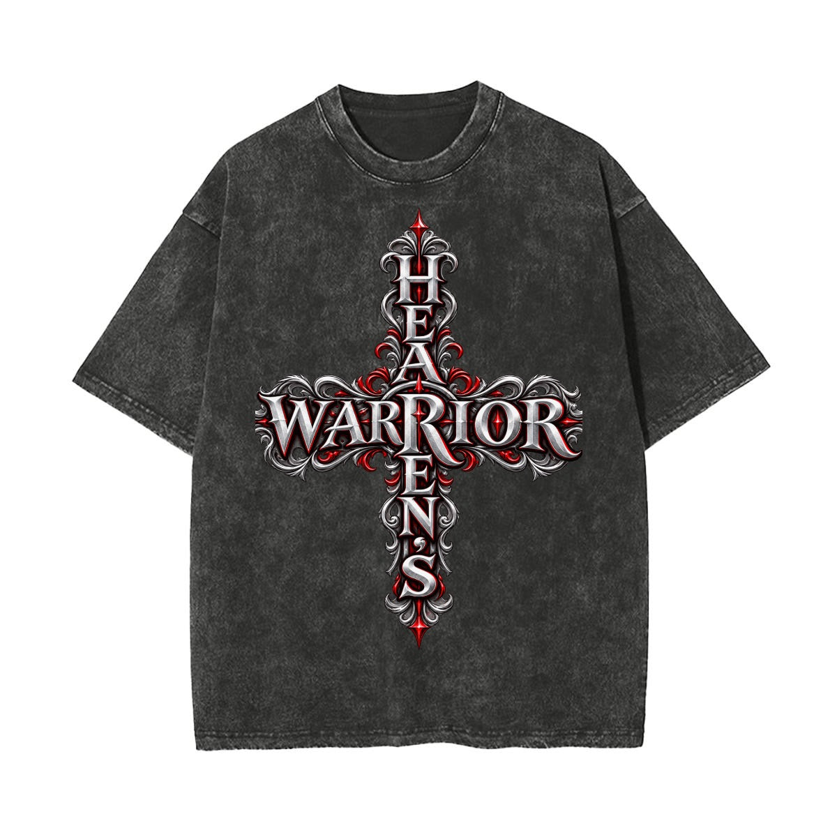 Heaven’s Warrior Angel Graphic Tee – Gothic Cross Front & Winged Knight Back