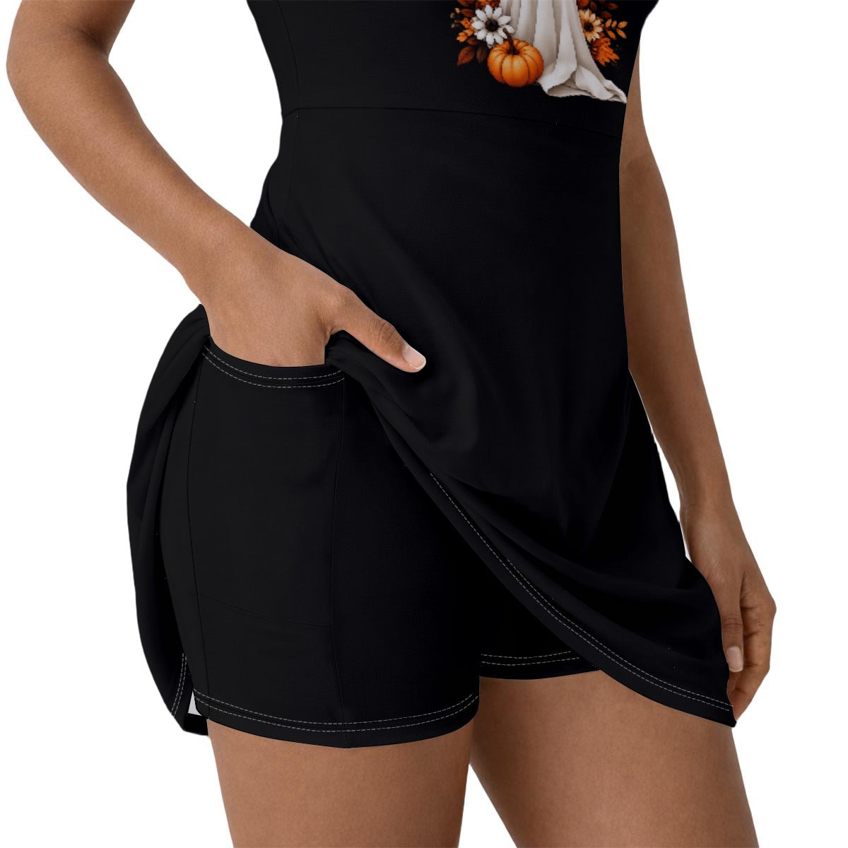 Cute Fall Ghost & Pumpkin Women’s Athletic Dress with Built-In Shorts