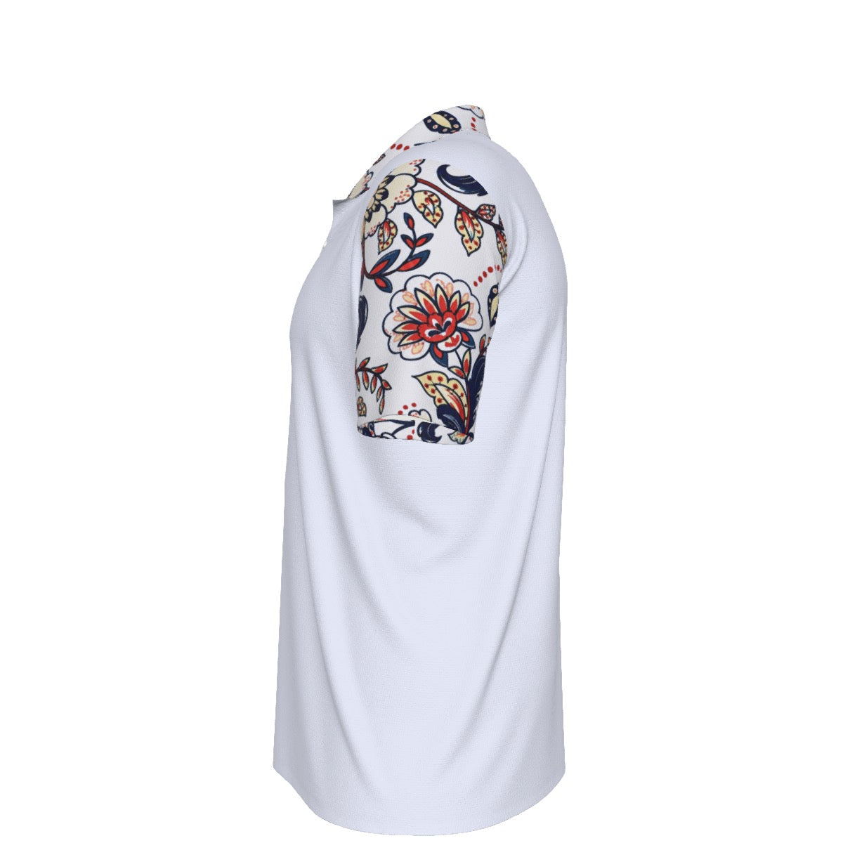 Men’s White Floral Accent Short-Sleeve Polo Shirt