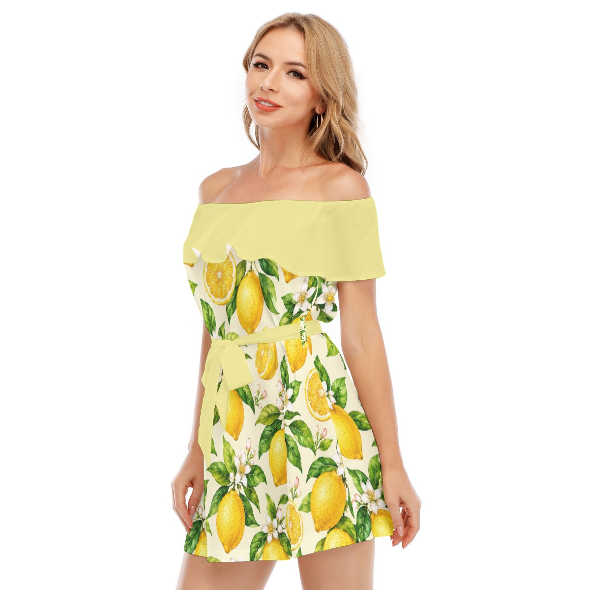 Lemon Blossom Off-the-Shoulder Summer Dress