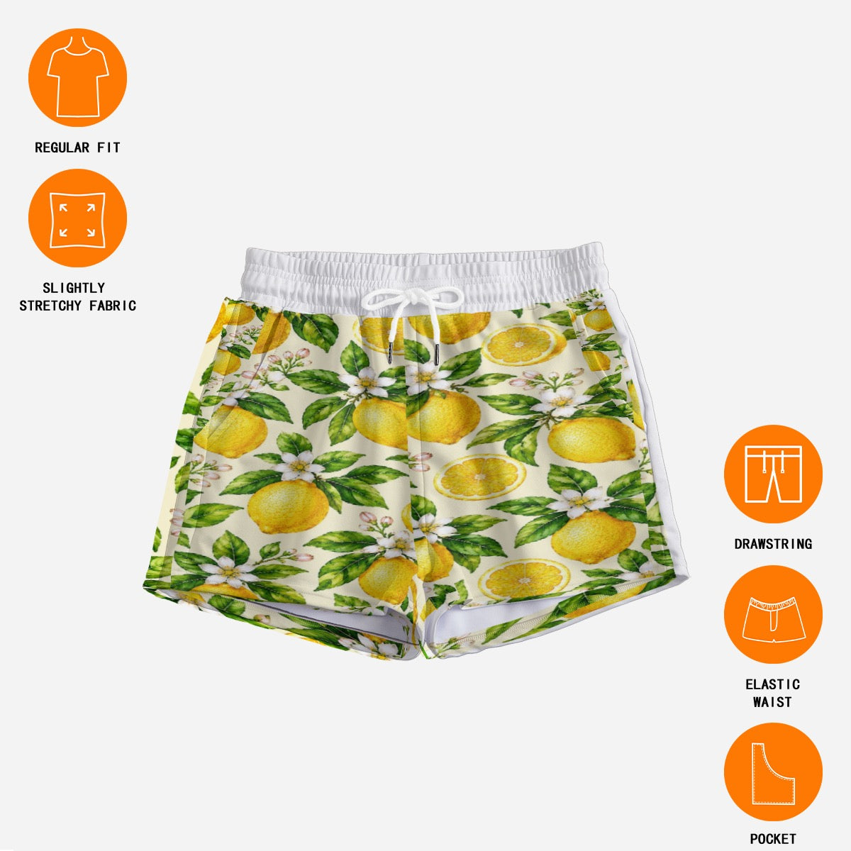 Lemon Blossom Summer Drawstring Shorts.
