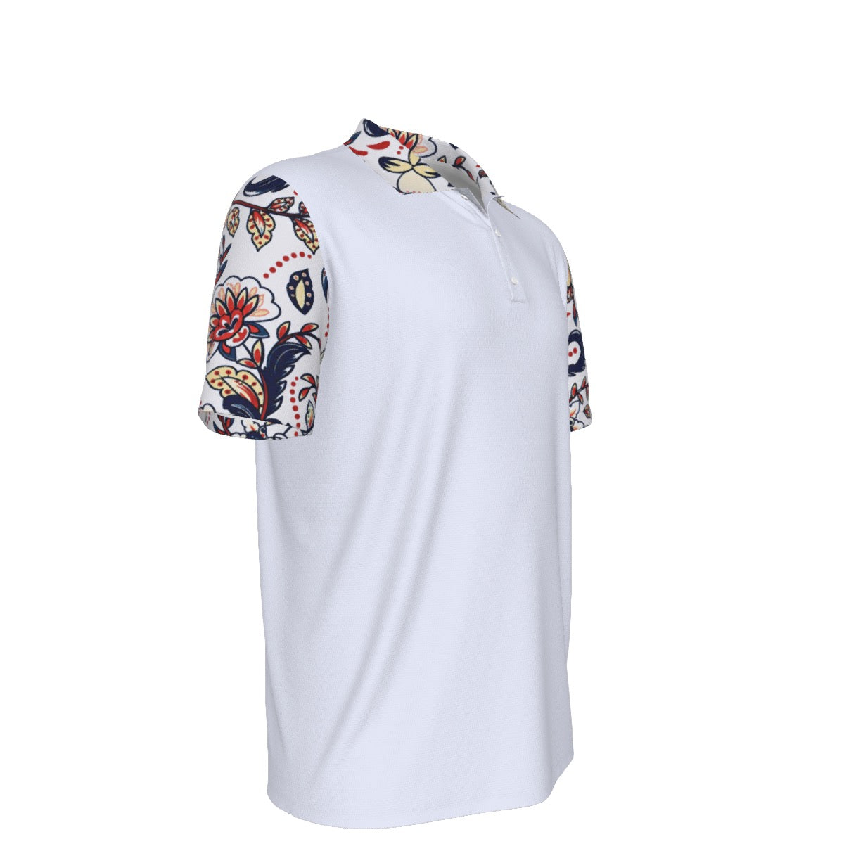 Men’s White Floral Accent Short-Sleeve Polo Shirt