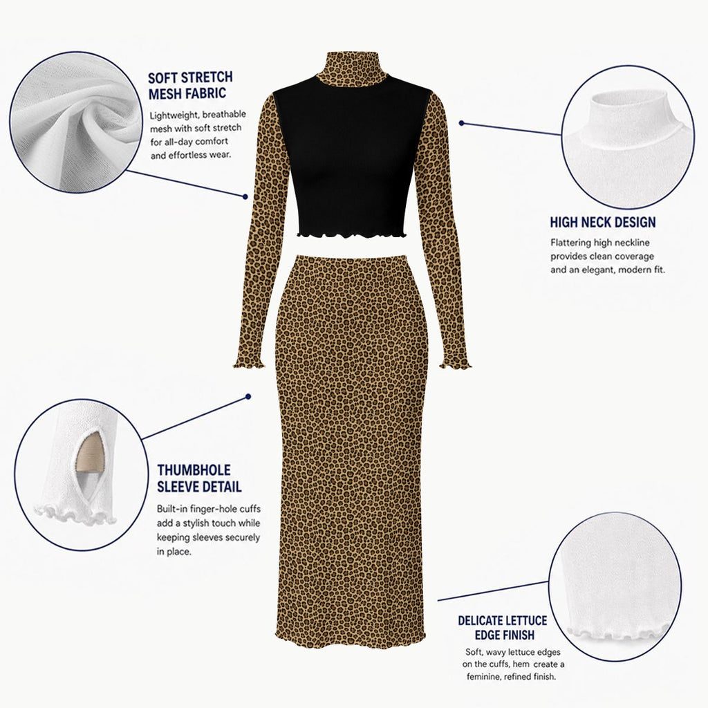 Women’s Sheer High-Neck Crop Top and Midi Skirt Set