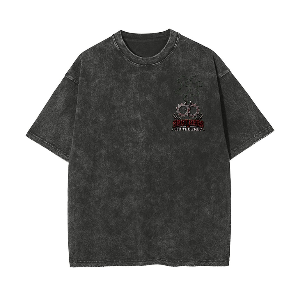 Distressed Skull Gear Graphic T-Shirt – Red & White Gaming Tee
