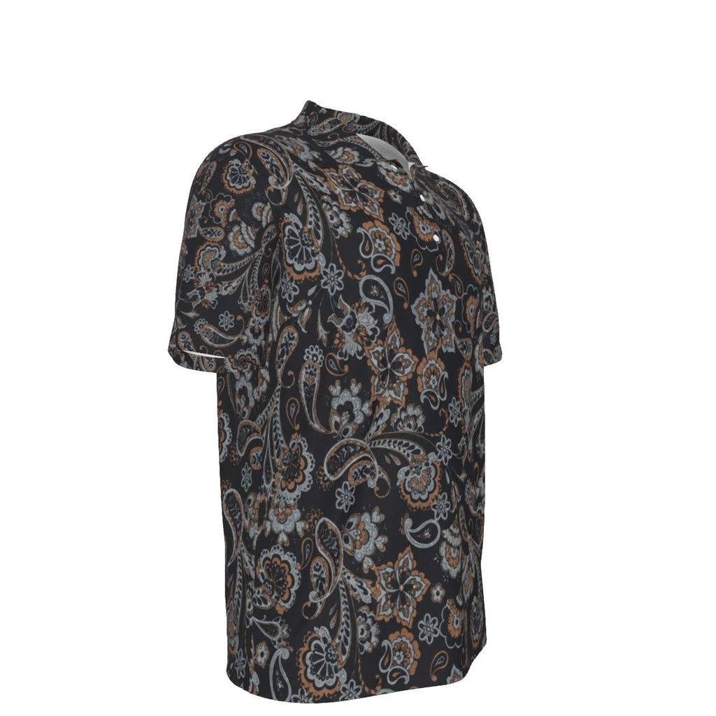 Men’s Vintage Dark Paisley Short-Sleeve Polo Shirt
