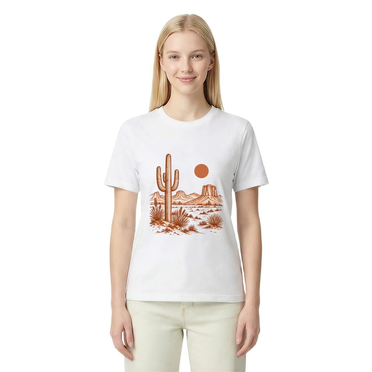 Women’s Western Desert Sunset Cactus Graphic T-Shirt