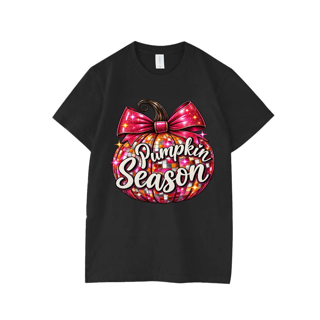 Pumpkin Season Disco Pumpkin Graphic – Pink Glitter Bow Fall Design