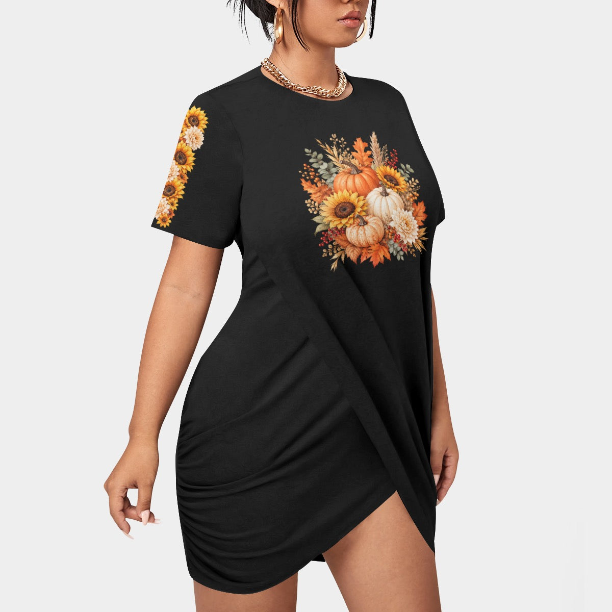 Fall Pumpkin & Sunflower Women’s T-Shirt Dress