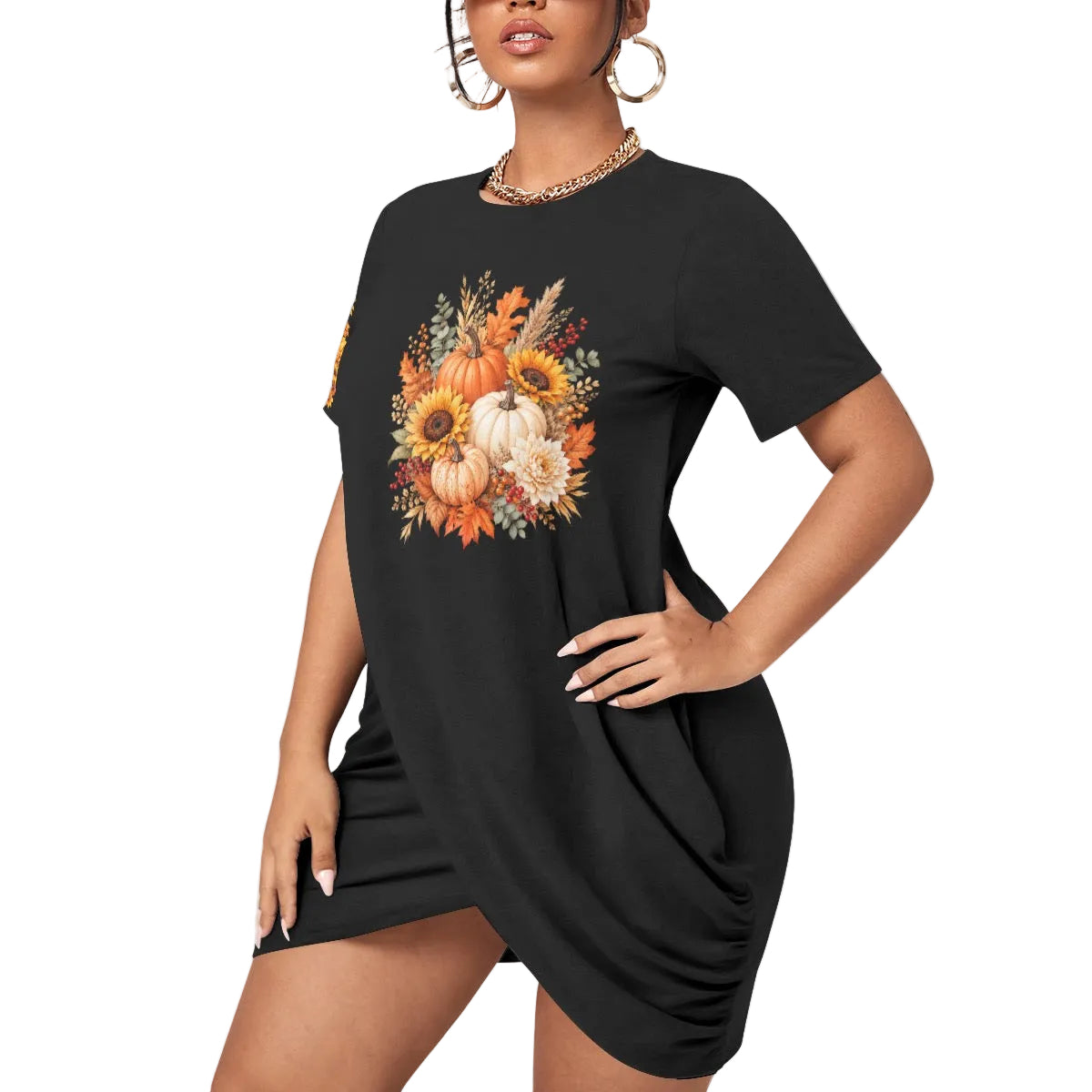 Fall Pumpkin & Sunflower Women’s T-Shirt Dress
