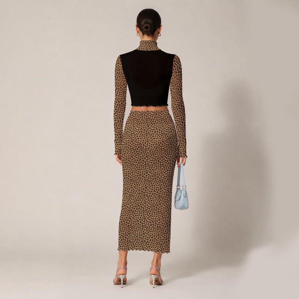 Women’s Sheer High-Neck Crop Top and Midi Skirt Set