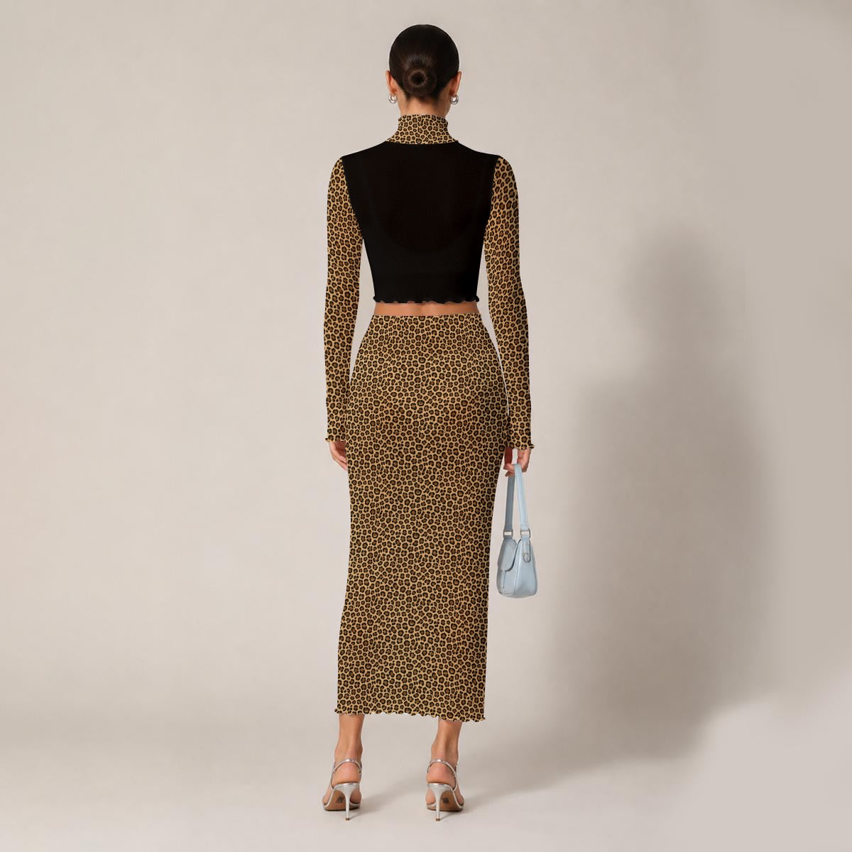 Women’s Sheer High-Neck Crop Top and Midi Skirt Set