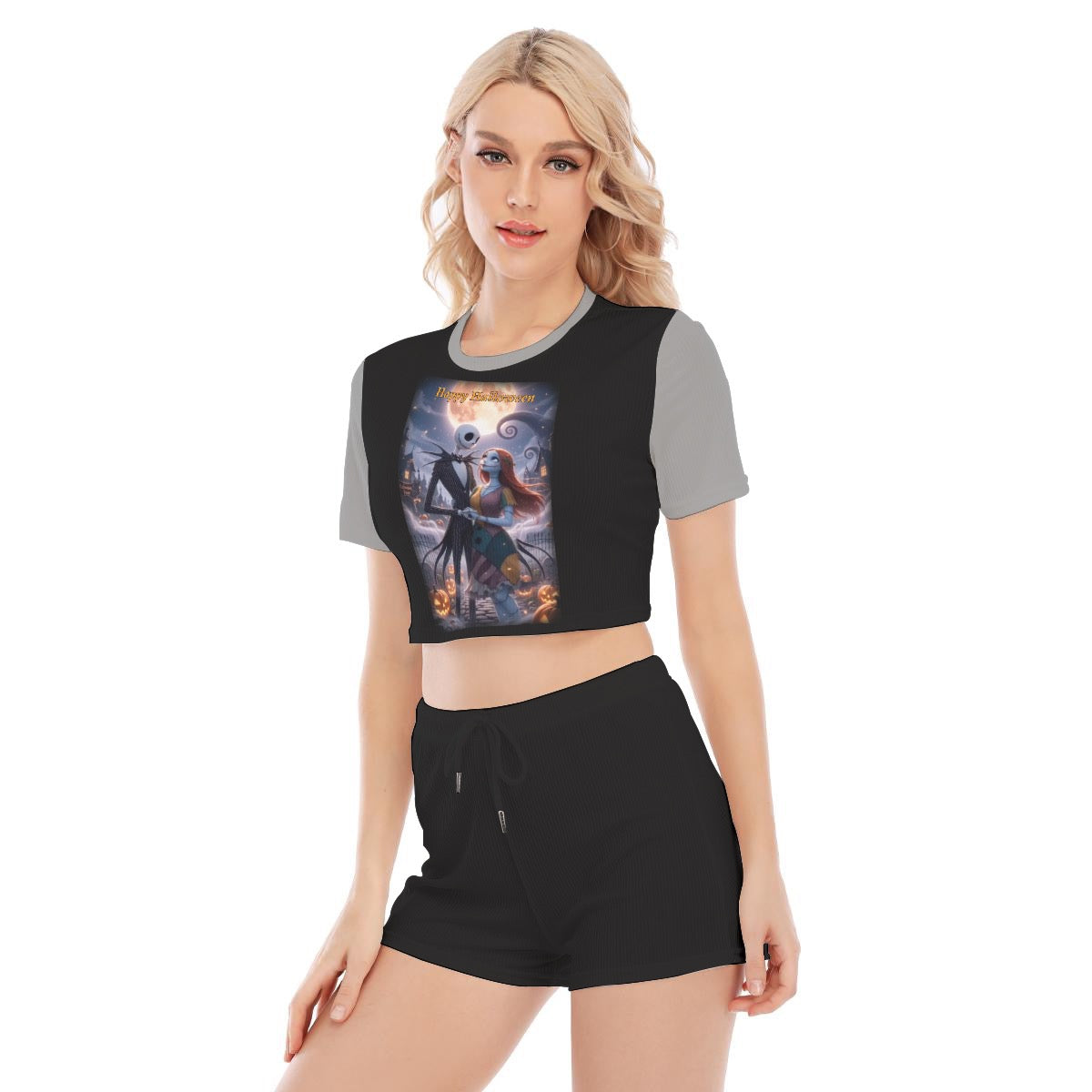 Women’s Happy Halloween Graphic Crop Top and Shorts Set
