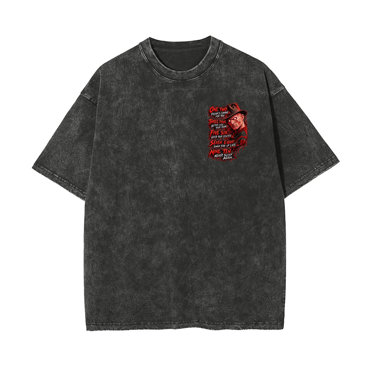 One Two Freddy’s Coming for You Horror Graphic Tee – Nightmare Halloween Design