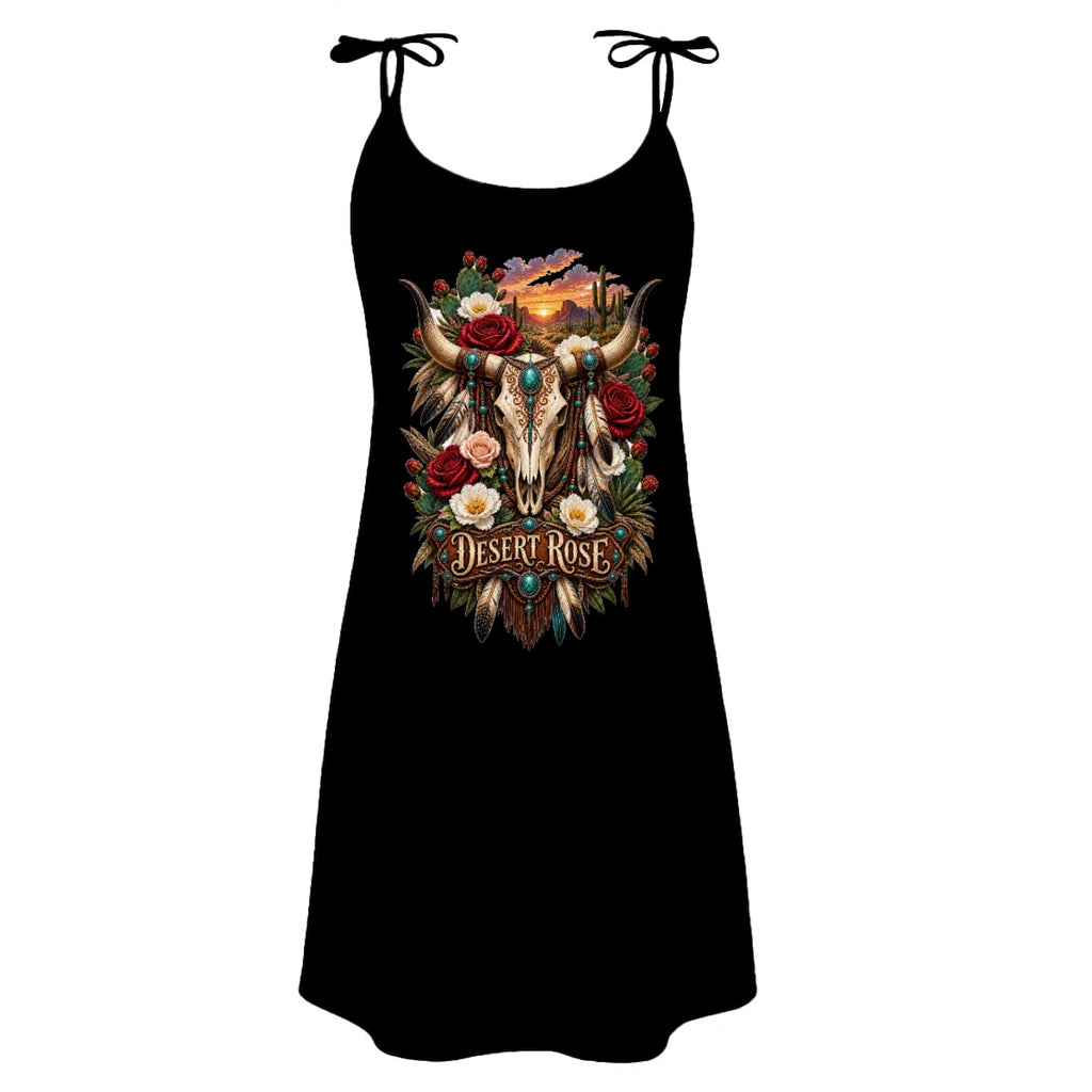 Desert Rose Western Bull Skull Black Mini Dress