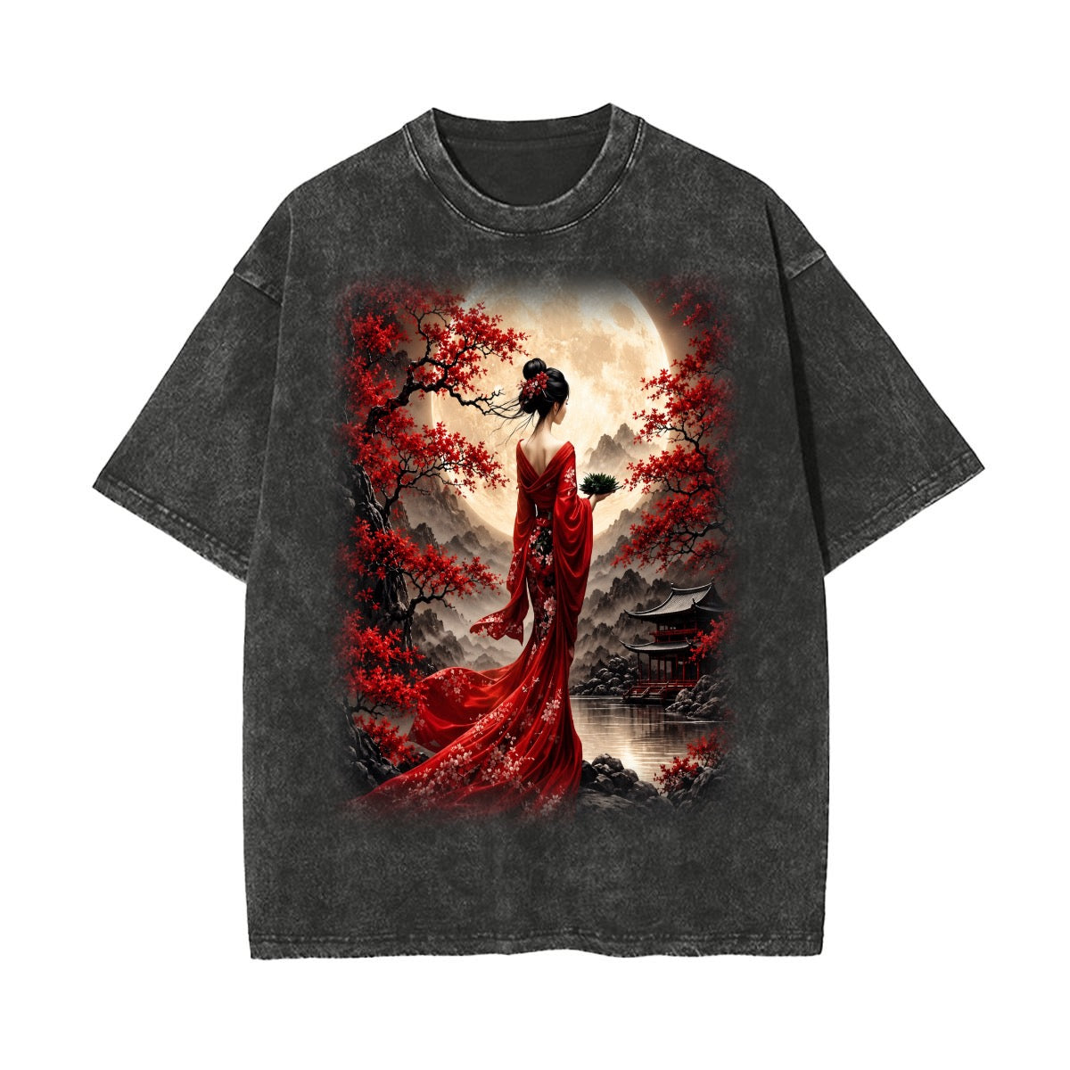 Crimson Moon Garden Front-and-Back Vintage Wash T-Shirt