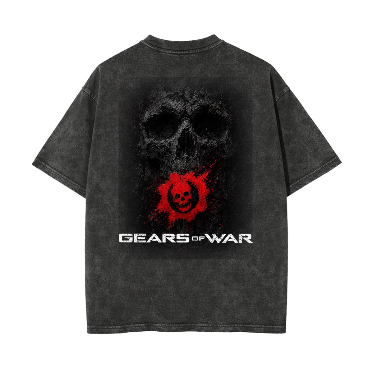 Distressed Skull Gear Graphic T-Shirt – Red & White Gaming Tee