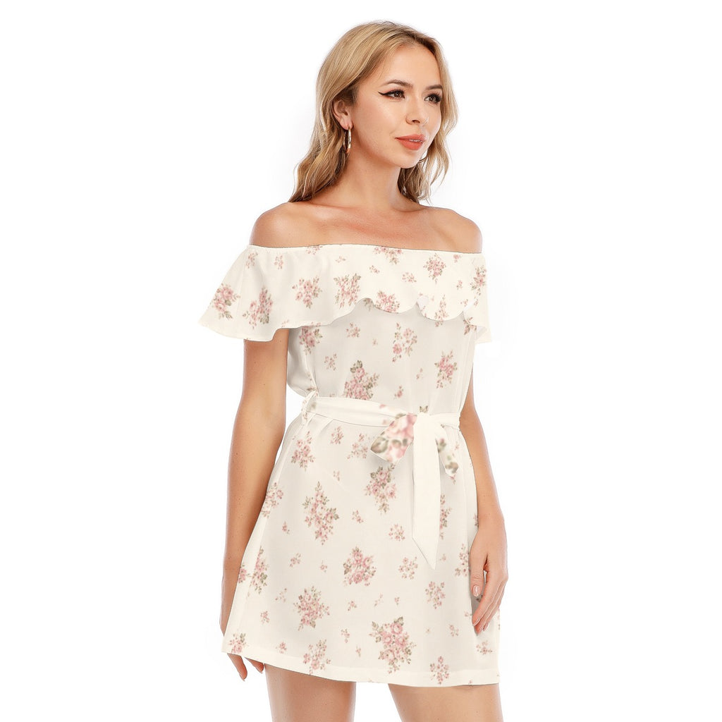 Sweet Pink Flower Off-Shoulder Mini Dress