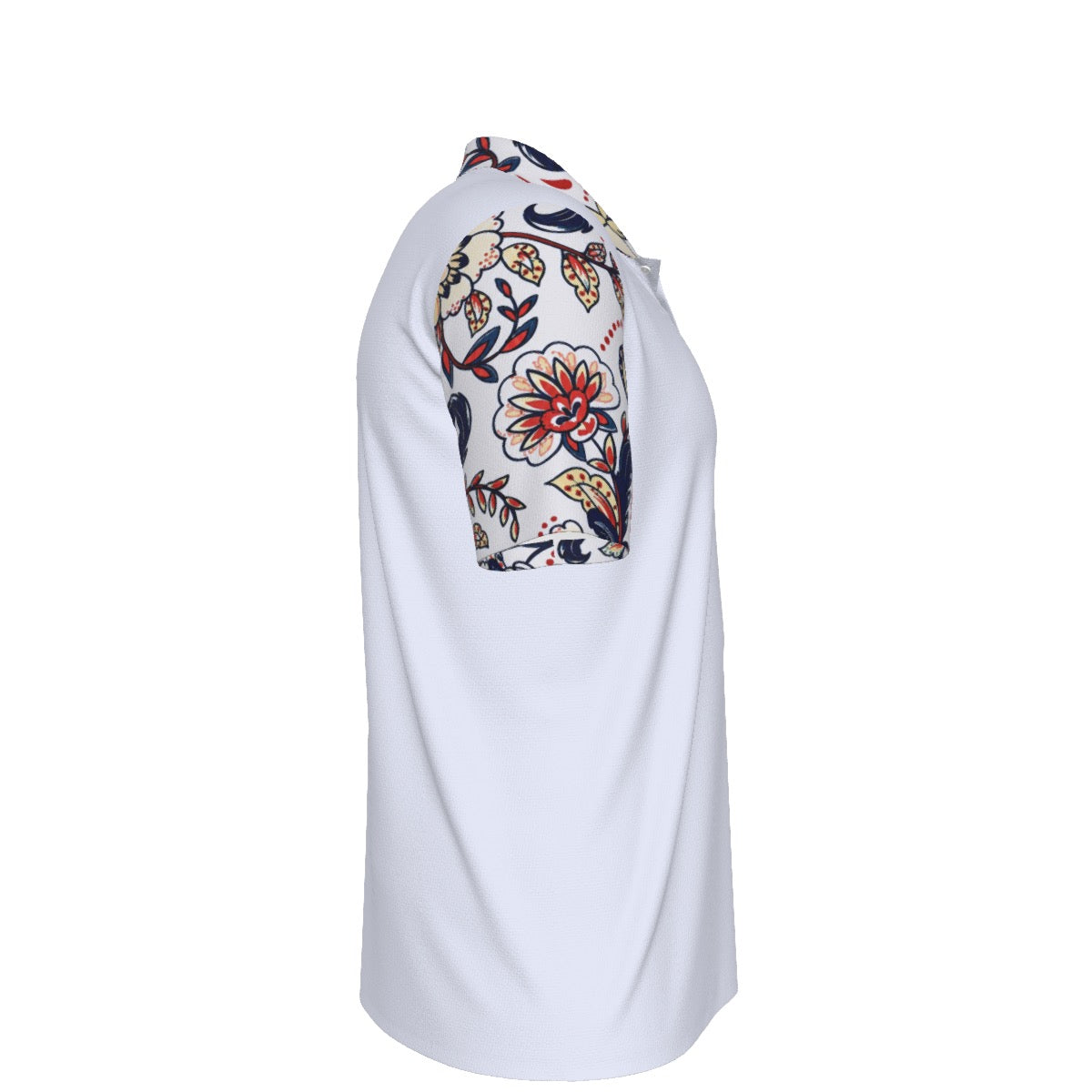 Men’s White Floral Accent Short-Sleeve Polo Shirt