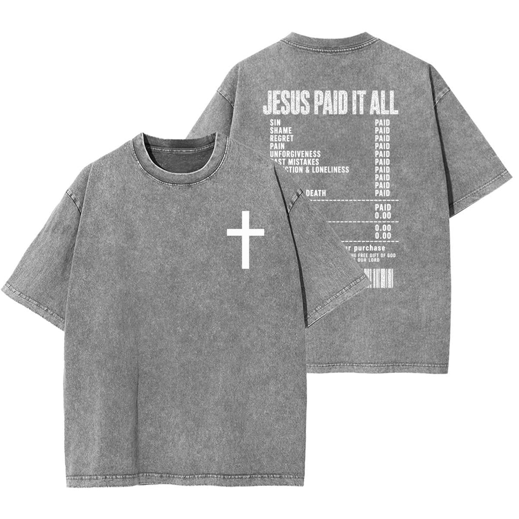 Salvation Jesus Paid It All Vintage Washed Christian T-Shirt – Unisex Faith Graphic Tee