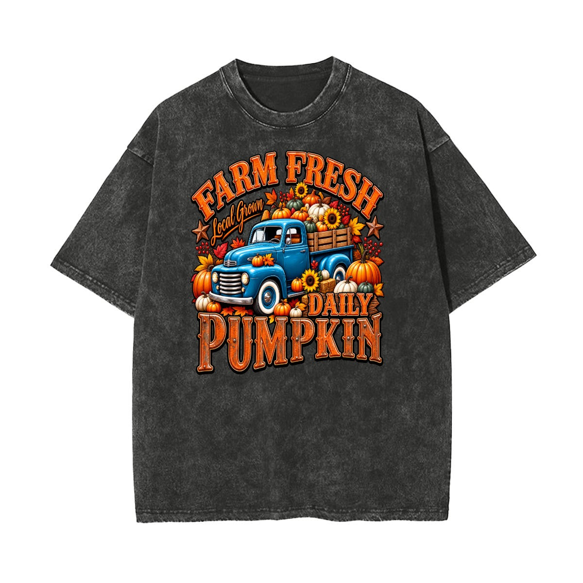 Farm Fresh Pumpkin Graphic Tee – Vintage Blue Truck Fall Harvest Design