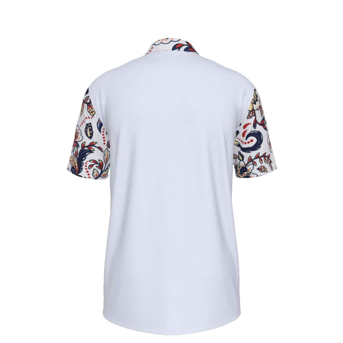 Men’s White Floral Accent Short-Sleeve Polo Shirt