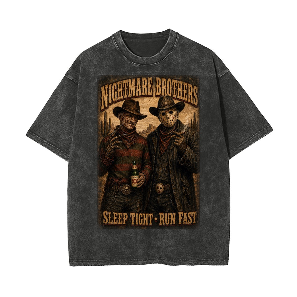Nightmare Brothers Western Horror Vintage Wash Graphic T-Shirt