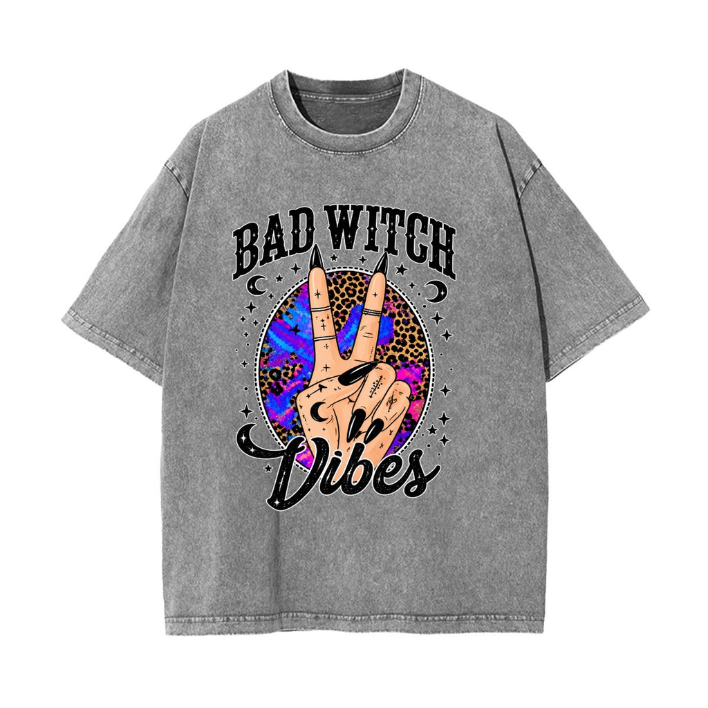 Bad Witch Vibes Graphic T-Shirt – Witchy Halloween Peace Sign Tee