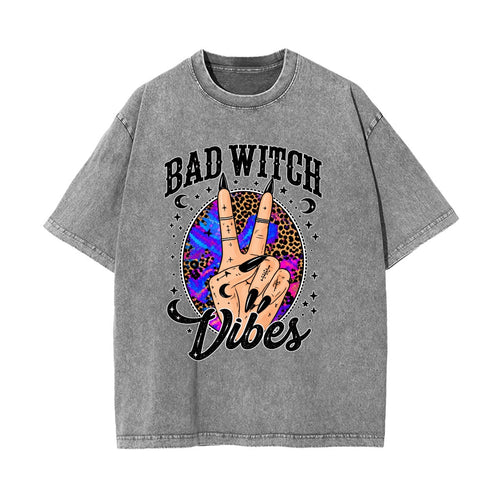 Bad Witch Vibes Graphic T-Shirt – Witchy Halloween Peace Sign Tee