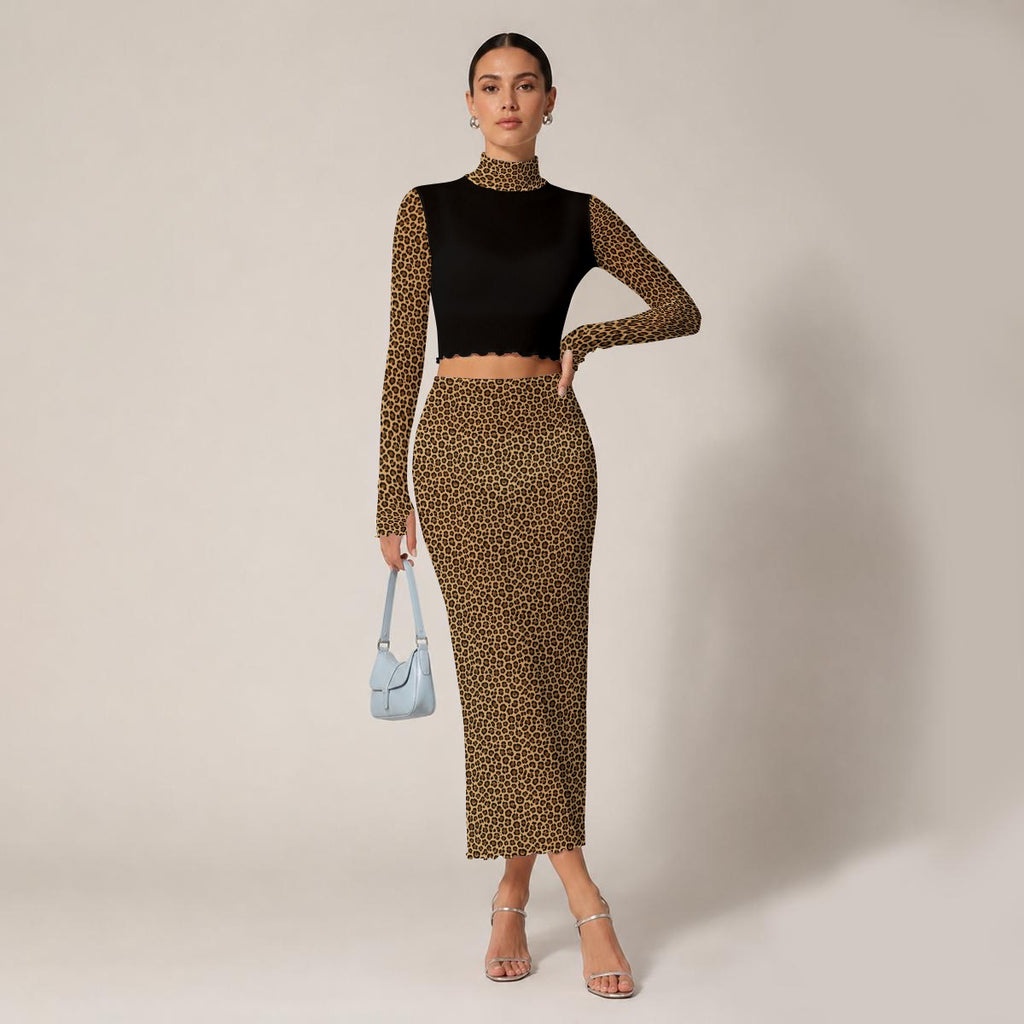 Women’s Sheer High-Neck Crop Top and Midi Skirt Set