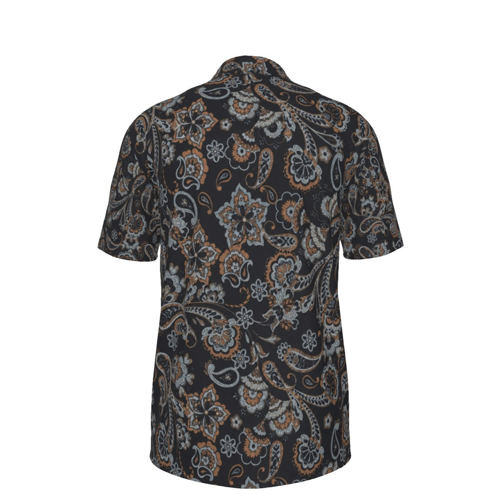 Men’s Vintage Dark Paisley Short-Sleeve Polo Shirt