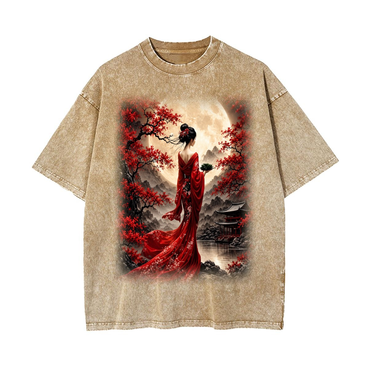 Crimson Moon Garden Front-and-Back Vintage Wash T-Shirt