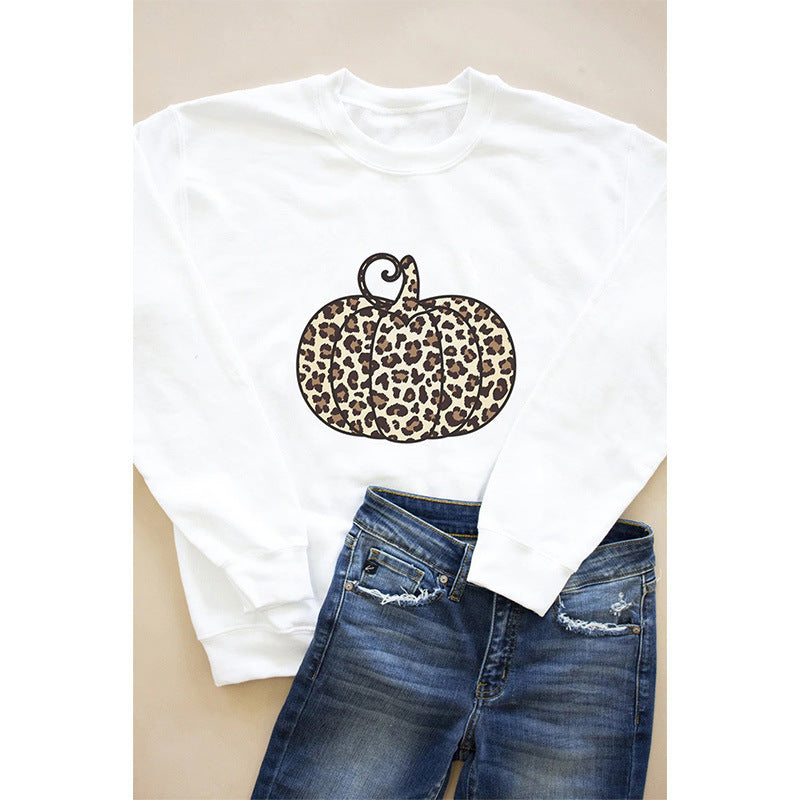 Women's Halloween Leopard Pumpkin Print Shirt