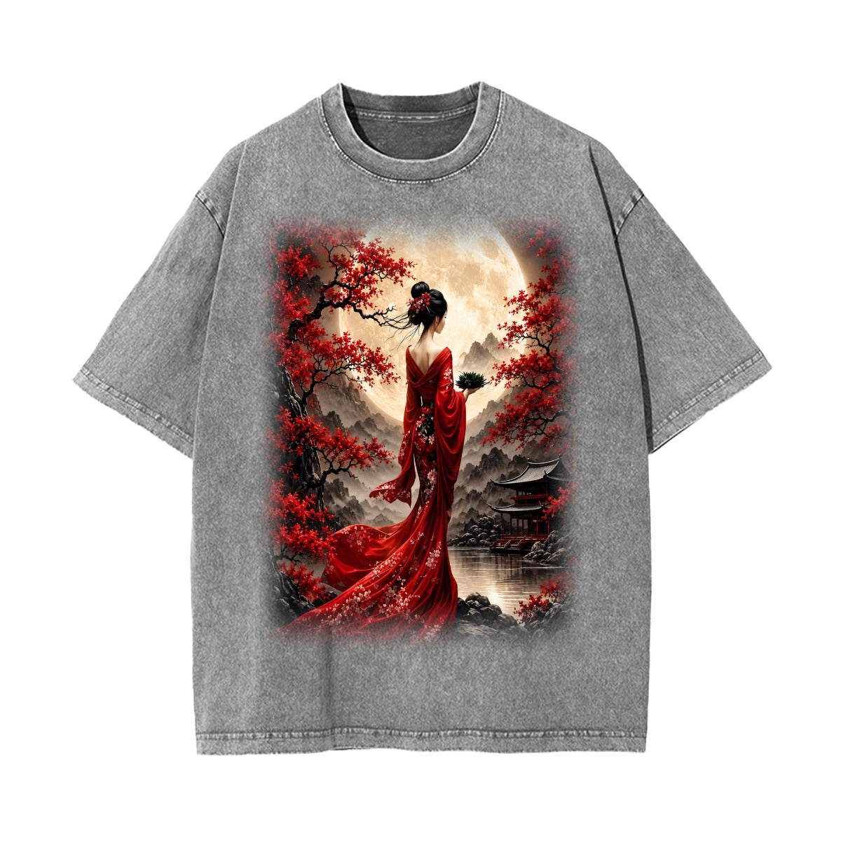 Crimson Moon Garden Front-and-Back Vintage Wash T-Shirt