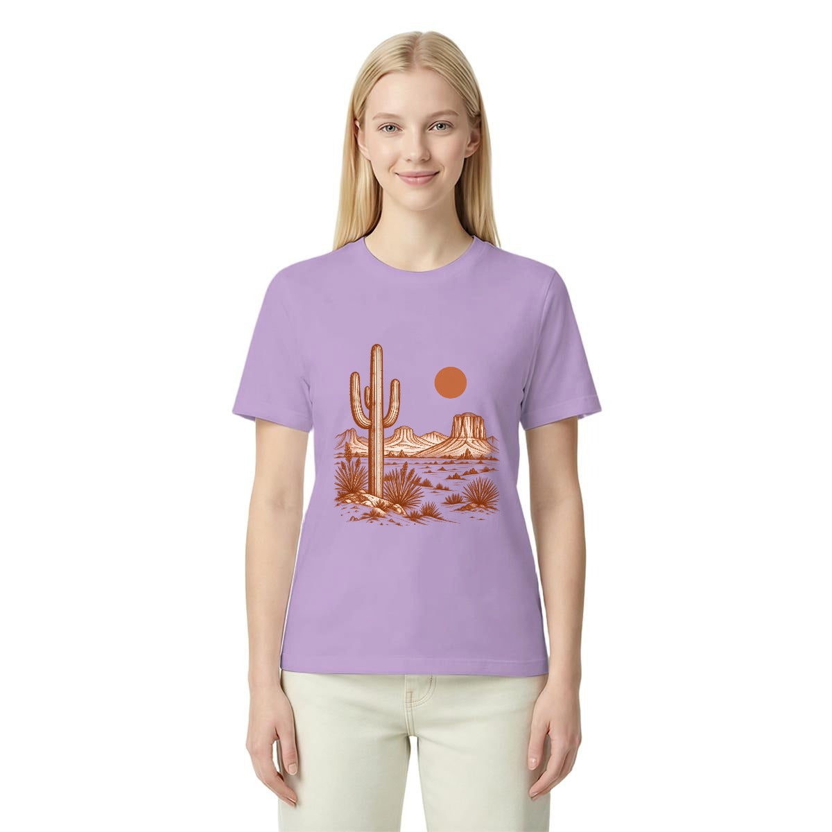 Women’s Western Desert Sunset Cactus Graphic T-Shirt