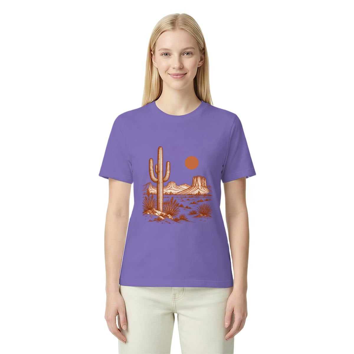 Women’s Western Desert Sunset Cactus Graphic T-Shirt