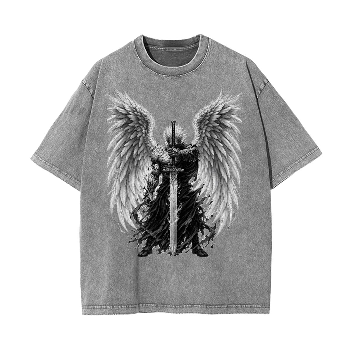 Fallen Angel Warrior Graphic Tee – Vintage Washed Oversized Shirt