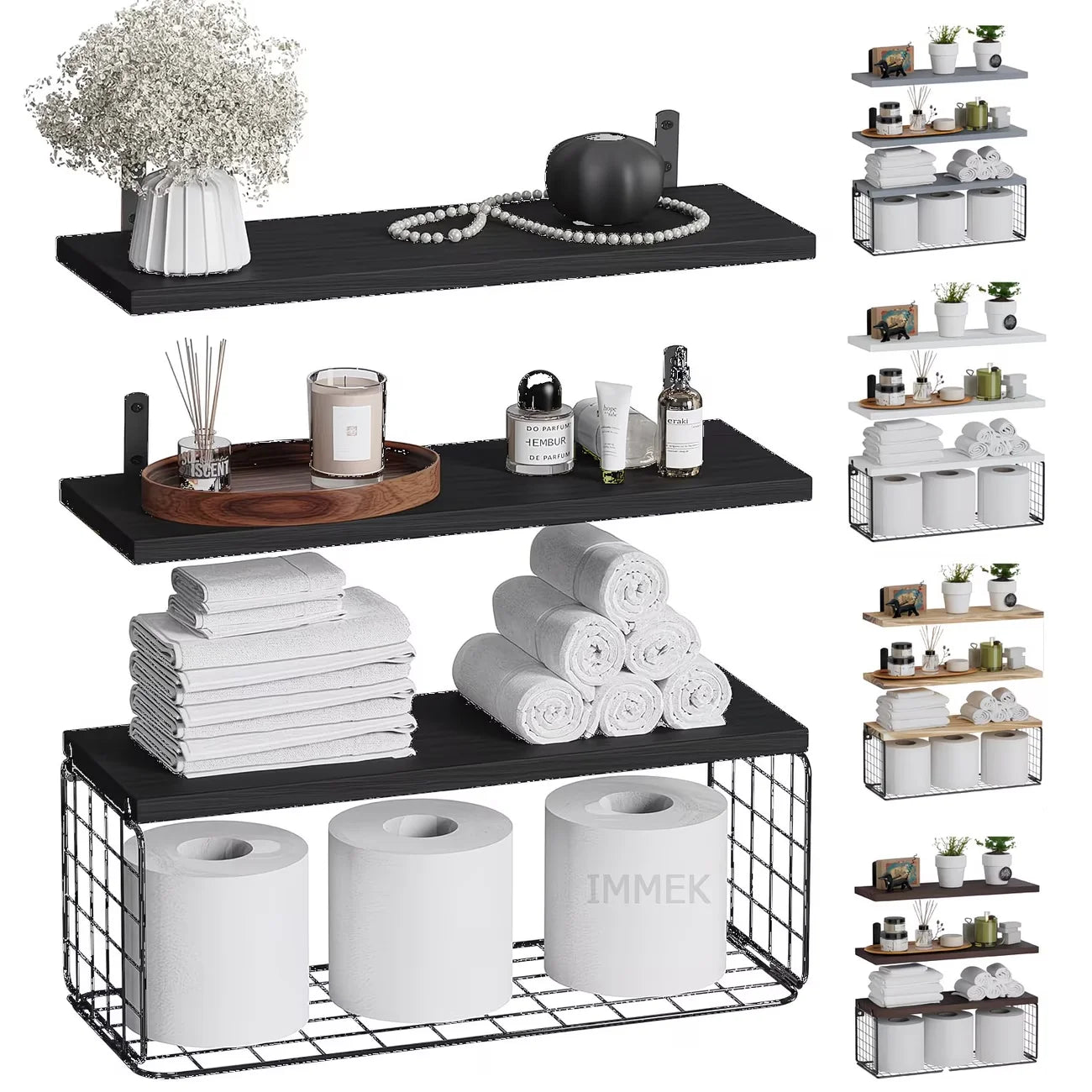 Modern Floating Shelf Set with Metal Baskets