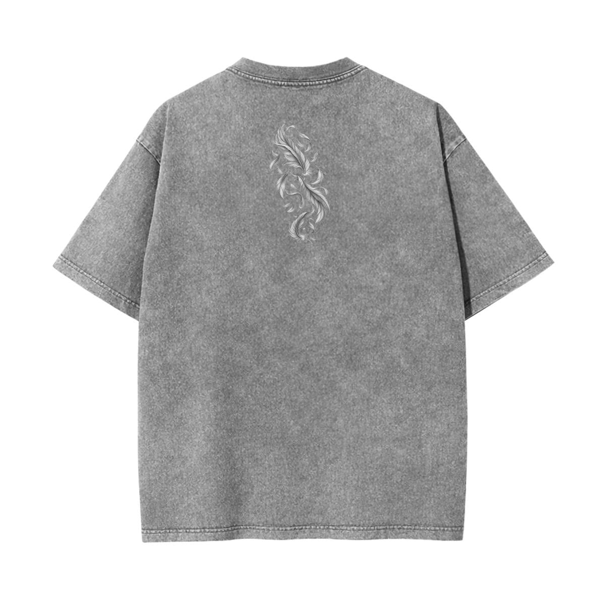 Fallen Angel Warrior Graphic Tee – Vintage Washed Oversized Shirt